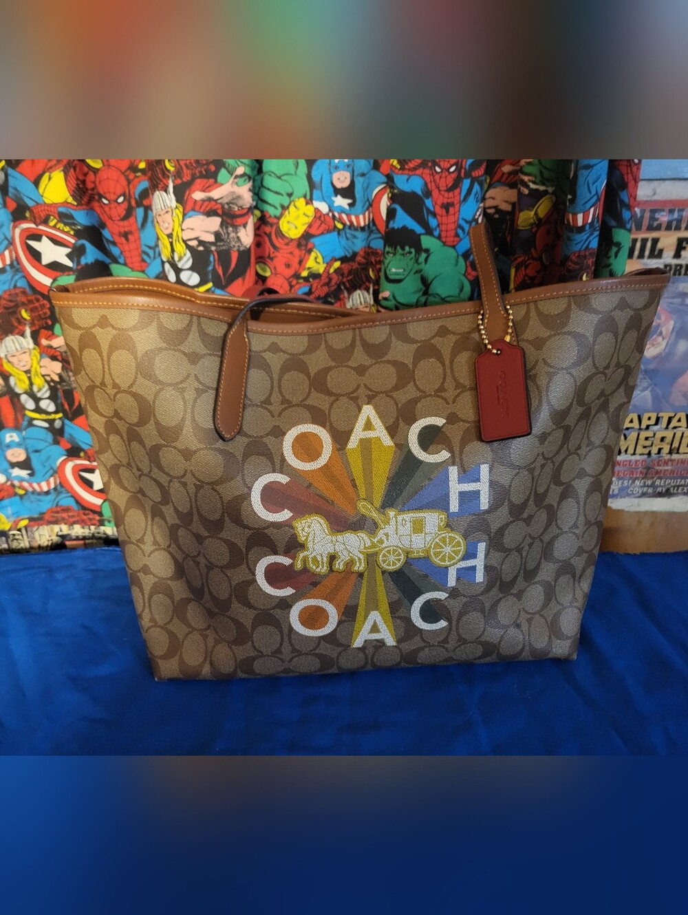 Coach City Tote Bag In Signature Canvas With Coach Radial Rainbow
